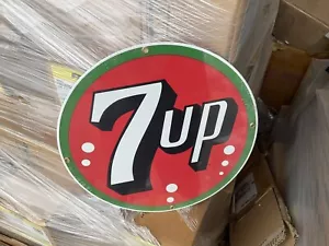 Smalto porcellana tondo 7-Up, insegna Ande Rooney 12” Soda Pop Country Store Decor - Foto 1 di 2