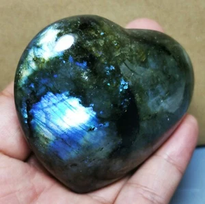 Polished Nice Rainbow Blue Flash Labradorite Spectrolite Heart Reiki Stone - Picture 1 of 10