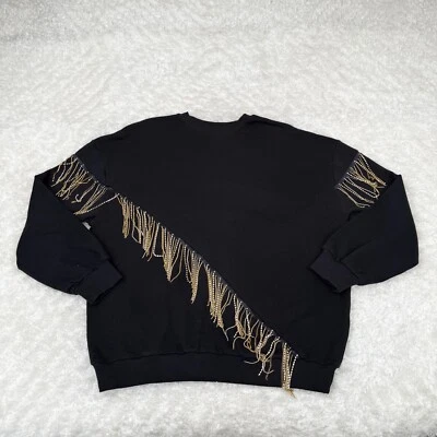 Topshop Mujer US 10 Negro Flecos Cadena Sudadera Rock Punk Street Vlogger Foto 1 de 4