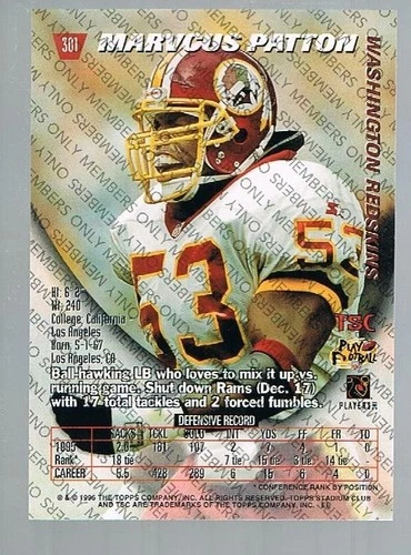 1996/96 Topps Stadium Club Members Only Marvcus Patton #301 Redskins - Image 1 of 1