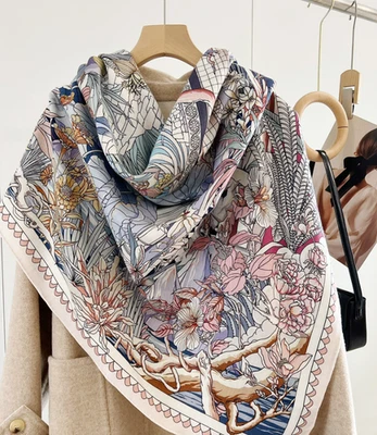 70%Cashmere 30% Silk Wrap Scarf Flower Forest Print Double Face Print Shawl 53'' - Image 1 of 4