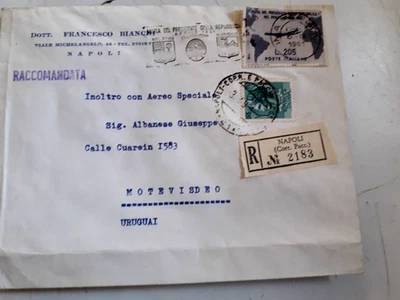 RACCOMANDATA NAPOLI MONTEVIDEO AFFRANCATA GRONCHI ROSA RICOPERTO RARO! - Immagine 1 di 3