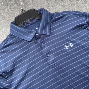 Under Armour Polo Shirt Mens Small Navy Playoff Stripe Golf Performance 1327037 - Picture 1 of 9