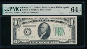 AC 1934D $10 Philadelphia FRN PMG 64 EPQ Fr 2009-C - Picture 1 of 2