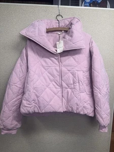 Hem & Thread Pink Quilted Puffer Jacket Double Breasted Women’s L NEW - Picture 1 of 9