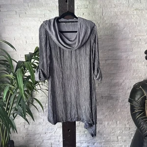 SOFT ENVIRONMENT Tunika grau Crinkle Krepp Gaze asymmetrisch Wasserfallausschnitt Größe XS - Bild 1 von 6