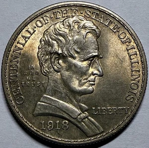 1918 P Lincoln-Illinois Silver Centennial Commemorative Half Dollar - Picture 1 of 2