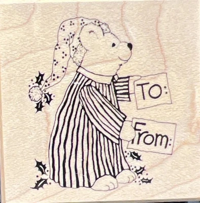 Pijama de oso a partir de etiqueta de regalo de Navidad sello de goma PSX C-332 vacaciones madera Foto 1 de 4