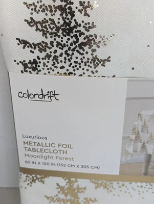 Colordrift Luxurios Tablecloth Metallic Gold Foil Trees Moonlight Forest 60x120" - Image 1 of 4