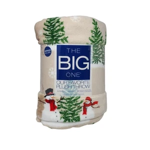 The Big One Oversized Holiday Plush Throw Blanket 5'x6' Yuletide Snowmen Tan - Picture 1 of 9