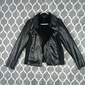 Rock & Republic Jacket Womens Large Faux Suede Faux Fur Moto Asymmetrical Zip - Picture 1 of 12