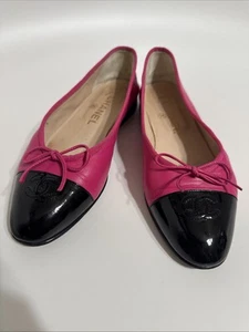 Vtg Chanel Pink Leather CC Logo Ballet Flats 36.5 - Picture 1 of 12