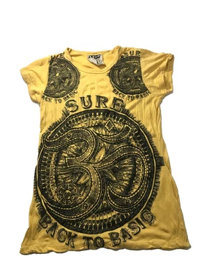 Men's Tibetan Sure Om Yellow Yoga Clothing Crinkled Cotton T-Shirt Hippie Small - Image 1 of 4