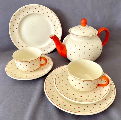 7 tlg antikes, rd 100 Jahre altes Teeservice VILLEROY & BOCH Lübeck Dec Marli - Bild 1 von 4