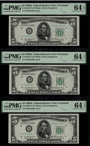 Lot of 3 Consekutive 1950a $5 Star Notes PMG 64 EPQ Cleveland District (AGX) - Bild 1 von 4