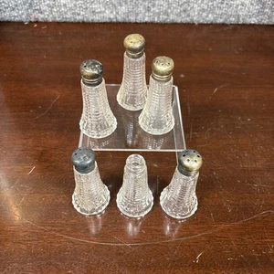 Vintage 1940’s Mini Sterling Silver Crystal Salt Pepper Shakers- 925- Set Of 6! - Picture 1 of 4