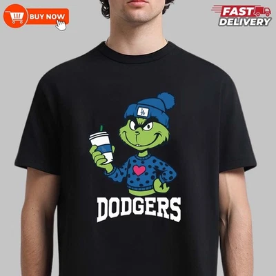 Los Angeles Dodgers Grinch Christmas MLB Baseball TShirt - Full Color, Full Size - Image 1 of 4