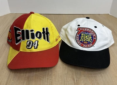 LOT OF 2 VTG 90s BILL ELLIOTT #94 MCDONALDS RACING TEAM NASCAR SNAPBACK HAT CAP - Image 1 of 4