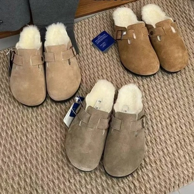 Birkenstock Unisex Boston Shearling Suede Leather Clog - Black - New - Image 1 of 4