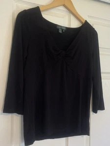 Lauren Ralph Lauren | Black V-Neck Rayon 3/4 Sleeve Top Women Size Large - Imagen 1 de 6