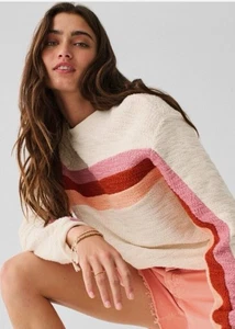Faherty Vista Striped Pullover Sweatshirt Sweater Size XL Peach Nectar MINT $158 - Picture 1 of 8