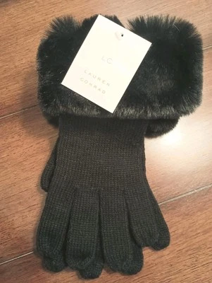 Guantes de punto para mujer Lauren Conrad puños de piel sintética talla única negros nuevos con etiquetas  Foto 1 de 4