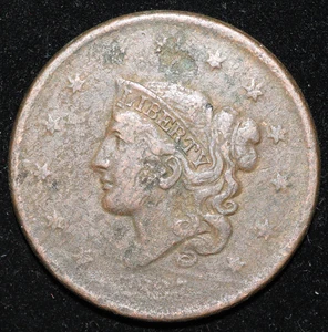 1837 Large Cent Penny One 1 C Circulated - Picture 1 of 2