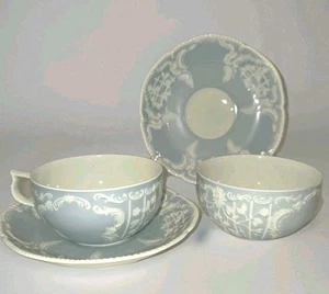 Vintage Rosenthal Chantilly flache Tasse Untertasse 2 grau blau elfenbein Porzellan Retired Germany - Bild 1 von 18