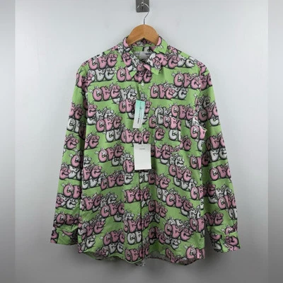 NUEVO CON ETIQUETAS Camisa Comme Des Garçons Hombres x KAWS Gráfico Verde Abotonada Talla Mediana Foto 1 de 4