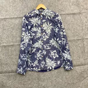 Ben Sherman Shirt Mens L Large Blue Floral Linen Long Sleeve Button Party 25724 - Picture 1 of 8
