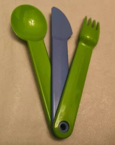 Tupperware Picknick-Besteck, Outdoor,Gabel+Messer+Löffel,hellgrün,-blau,gebr. - Bild 1 von 10