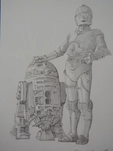 Original Pencil Drawing of Star Wars Droids R2-D2 & C3PO - Picture 1 of 12