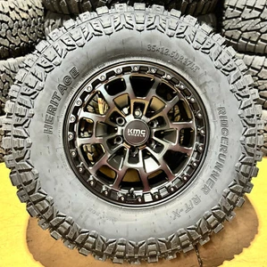 4) 17x8.5 KMC KM718 Summit Black Wheels 35" MT Tires 5x5 Jeep Wrangler JK JL - Picture 1 of 4
