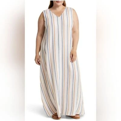 Caslon Striped Cotton sleeveless Pockets Beach Summer  MAXI dress Size 2X - image 1 of 4