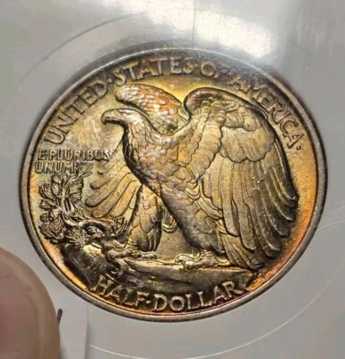 1943 Walking Liberty Half Dollar NGC MS65 Rainbow Toned Fatty Holder Undergraded - Image 1 of 4