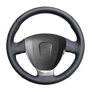 Black Leather Hand Car Steering Wheel Cover for Lada Granta Priora 2 Kalina 2 - Picture 1 of 13