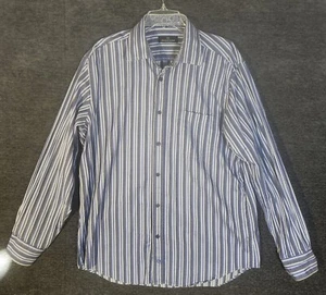 Bugatchi Uomo Shirt Long Sleeve Mens XL Blue & Gray Striped - Picture 1 of 7