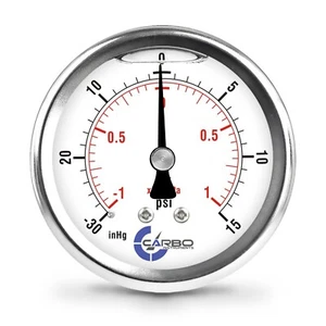 2.5" LIQUID FILLED COMPOUND VACUUM GAUGE +30 Hg/+15 PSI STAINLESS CASE BACK MNT - Picture 1 of 6