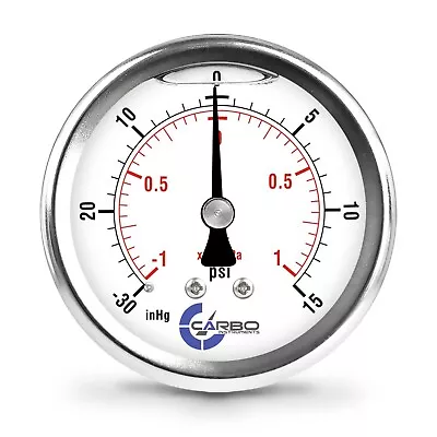 2.5" LIQUID FILLED COMPOUND VACUUM GAUGE +30 Hg/+15 PSI STAINLESS CASE BACK MNT - Image 1 of 4