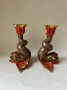 Figura de pez koi vintage de porcelana Herend candelabros. Apair - Imagen 1 de 21
