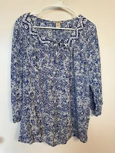 Lucky Brand Boho Floral Tunic Top 3/4 Sleeve Women's Size 2X - Picture 1 of 3