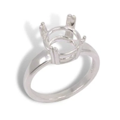 Sterling (8mm - 12mm) Round Double Prong Pre-notched Ring Mounting (Size 5-11) - Image 1 of 2