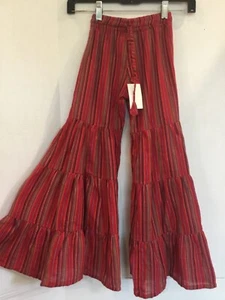 NWT HIMALAYAN GIFTS M Bell Bottom Tiered Pants Hippie Red Stripe Child’s - Picture 1 of 2