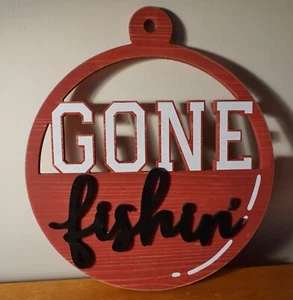 Letrero grande de madera GONE FISHING Bobber Country Fisherman camping cabaña albergue - Imagen 1 de 8