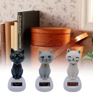 2pcs Solar Dancing Cat Ornament Bobble Head Figurine for Desktop Car Dashboard - Picture 1 of 15
