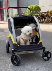 XXL Double Seat Dog Stroller Buggy Anti-shock Pet Doggy Pram Divided for 2 Dogs - Picture 1 of 18