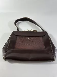 Jemco braune Handtasche Geldbeutel Druckknopfverschluss einzelner Riemen 30er Jahre antik Vintage - Bild 1 von 12