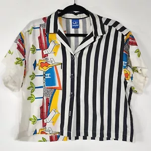 Blusa Camisa Vintage Ocean Pacific Rayas Estampado Novedad Manga Corta Abotonada - Imagen 1 de 7