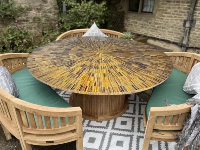 48" Luxury Tiger Eye Stone Center Sofa & Cafeteria Home Tabletop Decor Furniture - Image 1 of 4