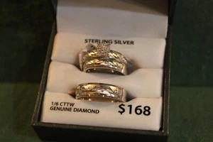 new wedding ring set bride and groom trio set sterling silver - Picture 1 of 7